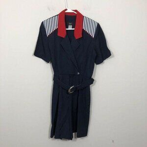 J.S.J. Petites Jumpsuit‎ Romper Women Size 9/10 Red White Blue Belted Shorts
